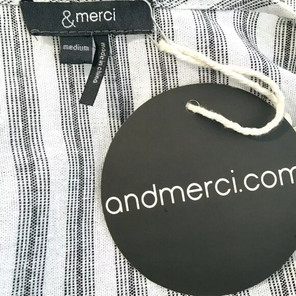 &Merci Tie Front Linen Blend Dress Sz M Flutter Sleeves Stretch Waist Cut Out - Picture 10 of 12